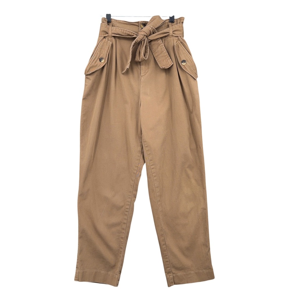 H&M Paperbag Waist Pants Women 6 Cotton Viscose Blend Brown